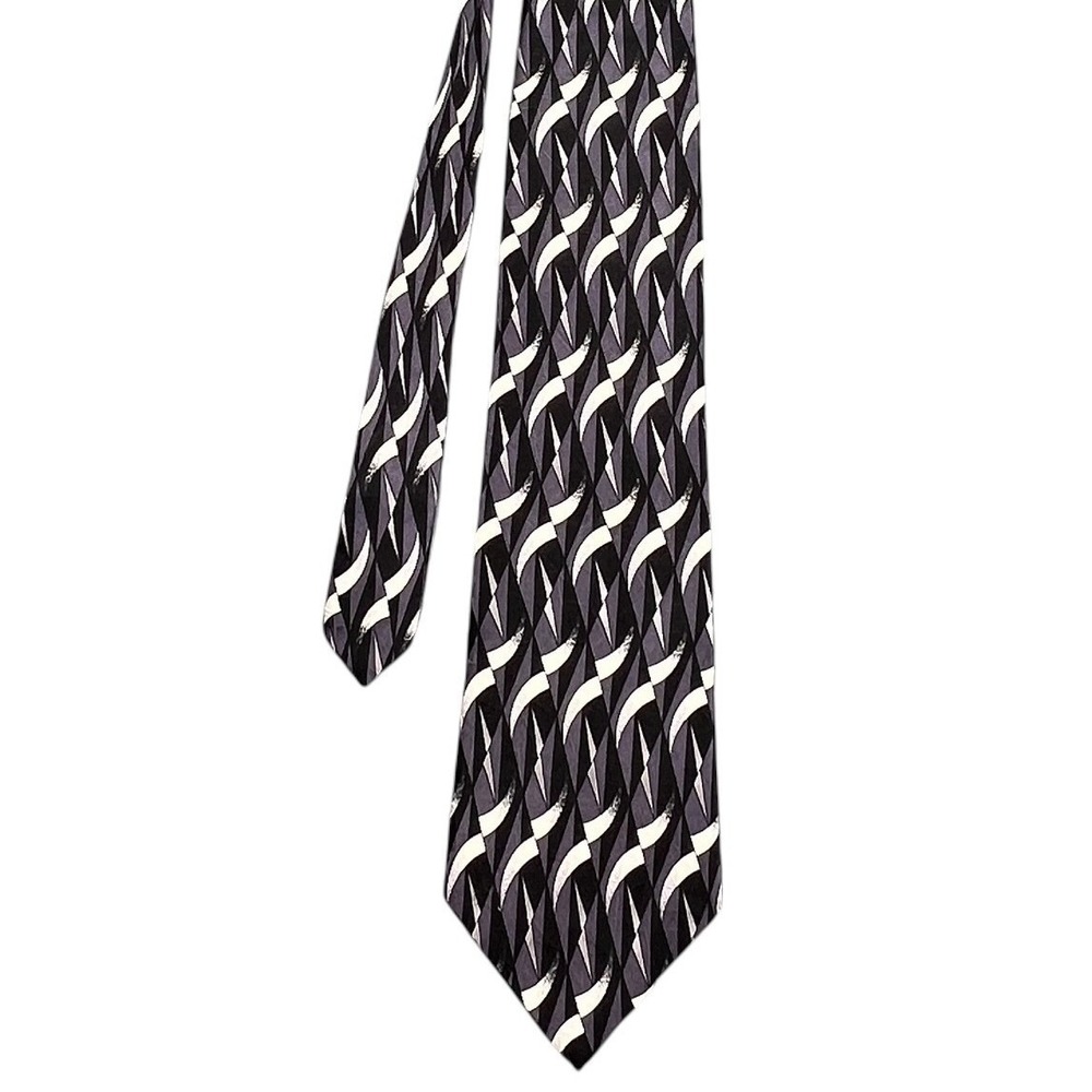 French Connection Purple Geometric Silk Necktie Mens One Size Abstract Pattern